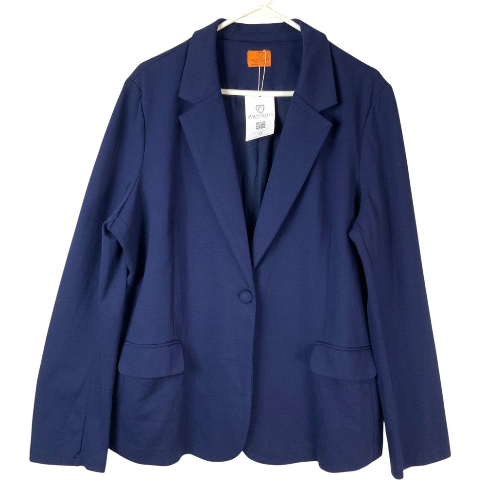 Marycrafts Navy Blue Blazer Size 22 One Button Notch Lapel Long Sleeve Pockets